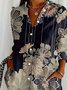 Women's Long Sleeve Shirt Spring/Fall Black Floral Buckle Shirt Collar Regular Sleeve Daily Going Out Casual Top