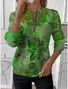 Women's Floral Gradient Pattern Long Sleeve Center Front Zip Casual Sweatshirt Regular Top