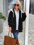 Women's autumn and winter warm plush patchwork zipper pocket hooded loose thick coat