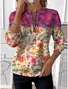 Women's Multicolor Geometric Floral Long Sleeve Center Front Zip Casual Sweatshirt Regular Top