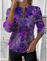Women's Floral Gradient Pattern Long Sleeve Center Front Zip Casual Sweatshirt Regular Top