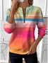 Women's Multicolor Geometric Floral Long Sleeve Center Front Zip Casual Sweatshirt Regular Top