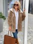 Women's autumn and winter warm plush patchwork zipper pocket hooded loose thick coat