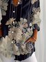 Women's Long Sleeve Shirt Spring/Fall Black Floral Buckle Shirt Collar Regular Sleeve Daily Going Out Casual Top