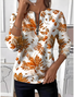 Women's Autumn Maple Leaf Pattern Long Sleeve Center Front Zip Casual Sweatshirt Regular Top