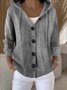 Women's Single-breasted Solid Color Hooded Drawstring Knitted Cardigan Sweater
