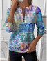 Women's Multicolor Geometric Floral Long Sleeve Center Front Zip Casual Sweatshirt Regular Top