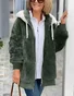 Women's autumn and winter warm plush patchwork zipper pocket hooded loose thick coat