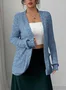 Women's Solid Color Cardigan Ribbed Brushed Stitching Long-Sleeved Jacket