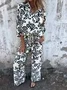 Women's Adjustable Strap Floral Daily Going Out Two-Piece Set Black-white Casual Spring/Fall Top With Pants Matching Set