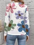 Women's Long Sleeve T-shirt Spring/Fall White Floral Printing Jersey Crew Neck Daily Going Out Casual Top