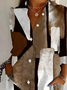 Women's Long Sleeve Shirt Spring/Fall Brown Abstract Buckle Shirt Collar Regular Sleeve Daily Going Out Casual Top