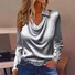 Women's Solid Elegant Satin Long Sleeve Spring and Autumn Shirt Regular Tops