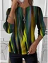 Women's Line Art Graphic Long Sleeve Center Front Zip Casual Sweatshirt Regular Top