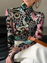Women's Long Sleeve Blouse Spring/Fall Black Floral Printing Daily Going Out Casual Top