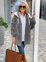 Women's autumn and winter warm plush patchwork zipper pocket hooded loose thick coat