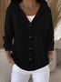 Women's Single-breasted Solid Color Hooded Drawstring Knitted Cardigan Sweater