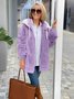Women's autumn and winter warm plush patchwork zipper pocket hooded loose thick coat