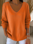 Women's Long Sleeve T-shirt Spring/Fall Orange Plain Printing V Neck Daily Going Out Casual Top