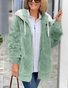 Women's autumn and winter warm plush patchwork zipper pocket hooded loose thick coat