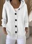 Women's Single-breasted Solid Color Hooded Drawstring Knitted Cardigan Sweater