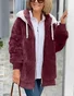 Women's autumn and winter warm plush patchwork zipper pocket hooded loose thick coat