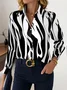 Women's Long Sleeve Shirt Spring/Fall Black-white Abstract Buckle Shirt Collar Regular Sleeve Daily Going Out Casual Top