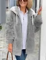 Women's autumn and winter warm plush patchwork zipper pocket hooded loose thick coat