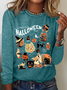 Women's Halloween Horror Season Black Cat Pumpkin Long Sleeve T-shirt