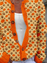 Women's Thanksgiving Pumpkin Dog Paws Pattern Knit Cardigan