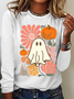 Women's Floral Ghost Halloween, Pumpkin Fall Tee, Boho Spooky Season Long-sleeved T-Shirt