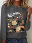 Women's Halloween Horror Season Black Cat Pumpkin Long Sleeve T-shirt