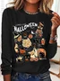 Women's Halloween Horror Season Black Cat Pumpkin Long Sleeve T-shirt