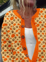 Women's Thanksgiving Pumpkin Dog Paws Pattern Knit Cardigan