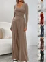 Women's Split Joint Plain Daily Going Out Two-Piece Set Black Casual Spring/Fall Top With Pants Matching Set