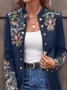 Floral Stand Collar Ethnic Regular Fit Coat