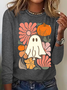 Women's Floral Ghost Halloween, Pumpkin Fall Tee, Boho Spooky Season Long-sleeved T-Shirt