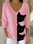 Women's Autumn Cute Three Little Black Cats Printed Casual Top