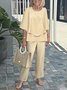 Bell Sleeve Crew Neck Casual Loose Two-Piece Set