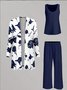 Casual Loose Spring And Autumn Printed Jacket Cardigan Vest Trousers Three-Piece Set