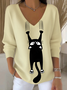 Women's Autumn Cat Print Casual Top