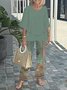 Bell Sleeve Crew Neck Casual Loose Two-Piece Set