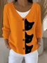 Women's Halloween Fun Black Cat Print Cardigan Sweater