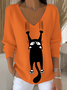 Women's Autumn Cat Print Casual Top