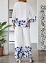 Plant Print Elegant Style Suit Loose Casual Long-Sleeved Top And Pants