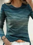 Women's Long Sleeve T-shirt Spring/Fall Deep Green Abstract Printing Jersey Crew Neck Daily Going Out Casual Top