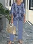 Bell Sleeve Crew Neck Casual Loose Two-Piece Set