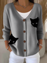Women's Cute Cat Print Casual Cardigan