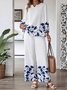 Plant Print Elegant Style Suit Loose Casual Long-Sleeved Top And Pants