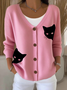 Women's Cute Cat Print Casual Cardigan